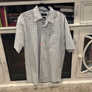 Ariat Pro Series Men's White and Black and Light Blu Checkered Button Down Shirt